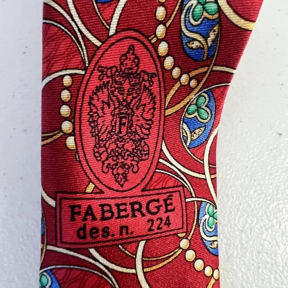 FABERGE Mens 100% Silk Necktie USA Designer Red Multicolor - Picture 7 of 8